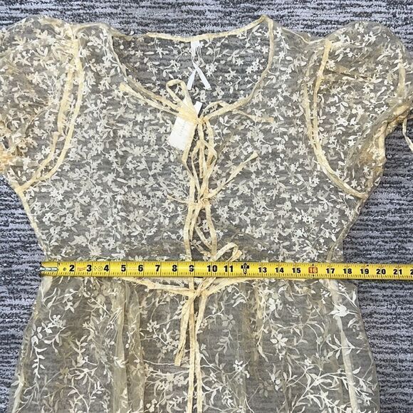 NWT By Anthropologie Sheer Short-Sleeve Organza Maxi Dress Canary Medium - Picture 9 of 14